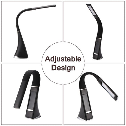 Desk lamp Stevvex black LED with curved adjustable neck and slim panel various views on Tampa Home & Garden Store