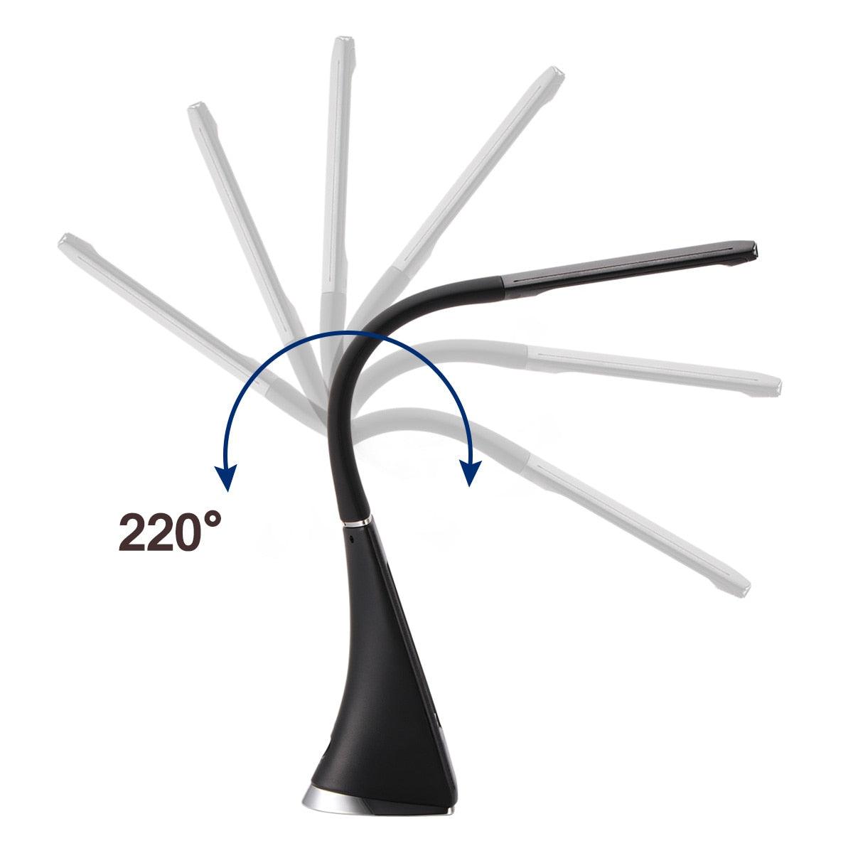 Desk lamp Stevvex LED black adjustable gooseneck 220° rotation on Tampa Home & Garden Store