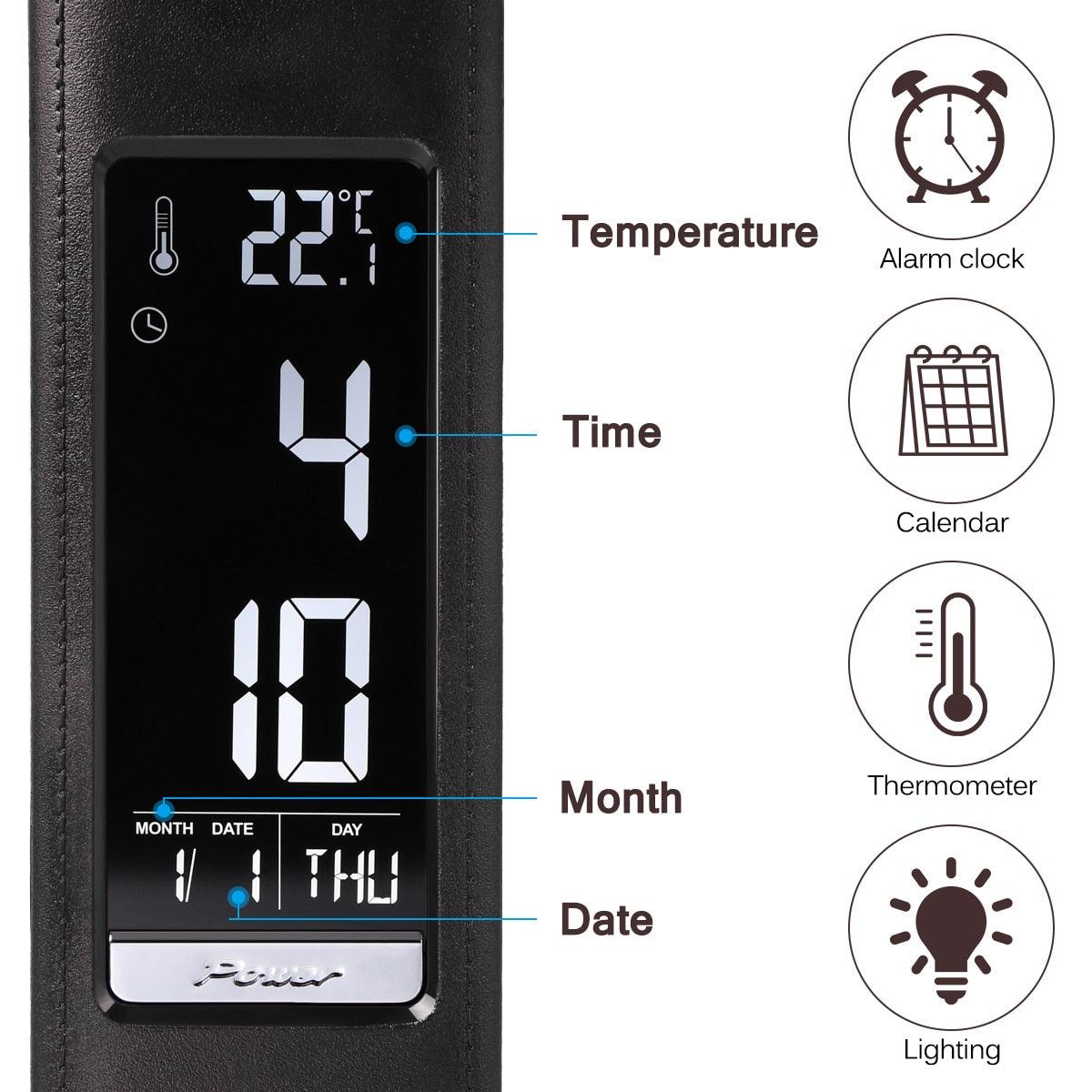 Stevvex LED desk lamp with digital display showing temperature, time and calendar with alarm on Tampa Home & Garden Store