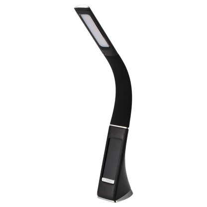 Eco-friendly LED desk lamp by Stevvex, curved black design with calendar clock display on Tampa Home & Garden Store
