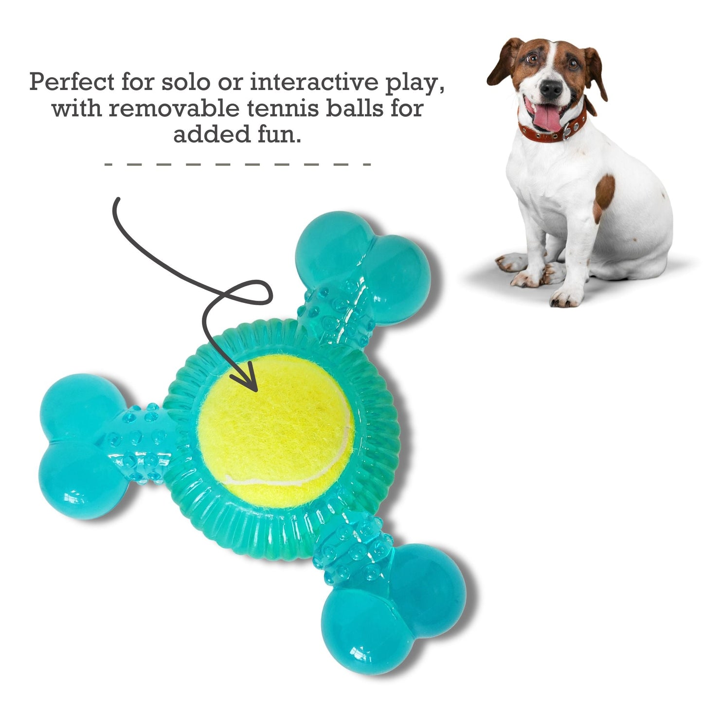 Jouet à mâcher 3 os en TPR avec couineur et balle de tennis pour chiens – Balle amovible et jeu interactif