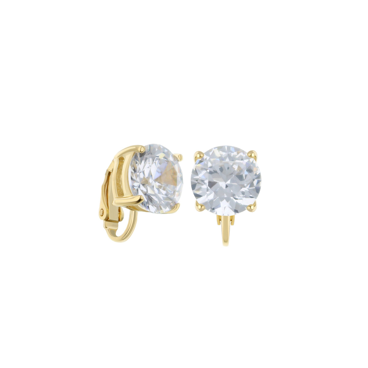 925 Clip On Earrings pair with gold-tone settings and large clear faceted stones on Tampa Home & Garden Store