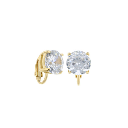 925 Clip On Earrings pair with gold-tone settings and large clear faceted stones on Tampa Home & Garden Store