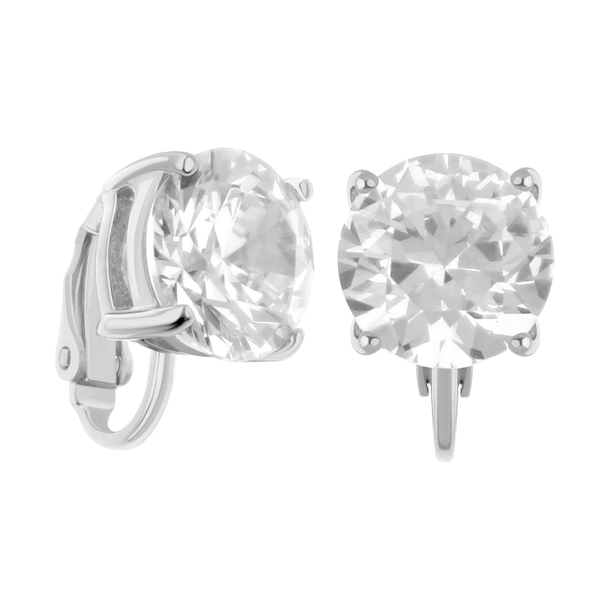925 Clip On Earrings pair by Lauren G Adams with large round clear cubic zirconia in a silver setting on Tampa Home & Garden Store