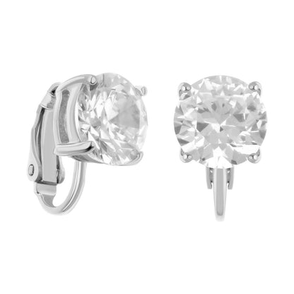 925 Clip On Earrings by Lauren G Adams, silver-tone metal with large round clear stones (pair) on Tampa Home & Garden Store
