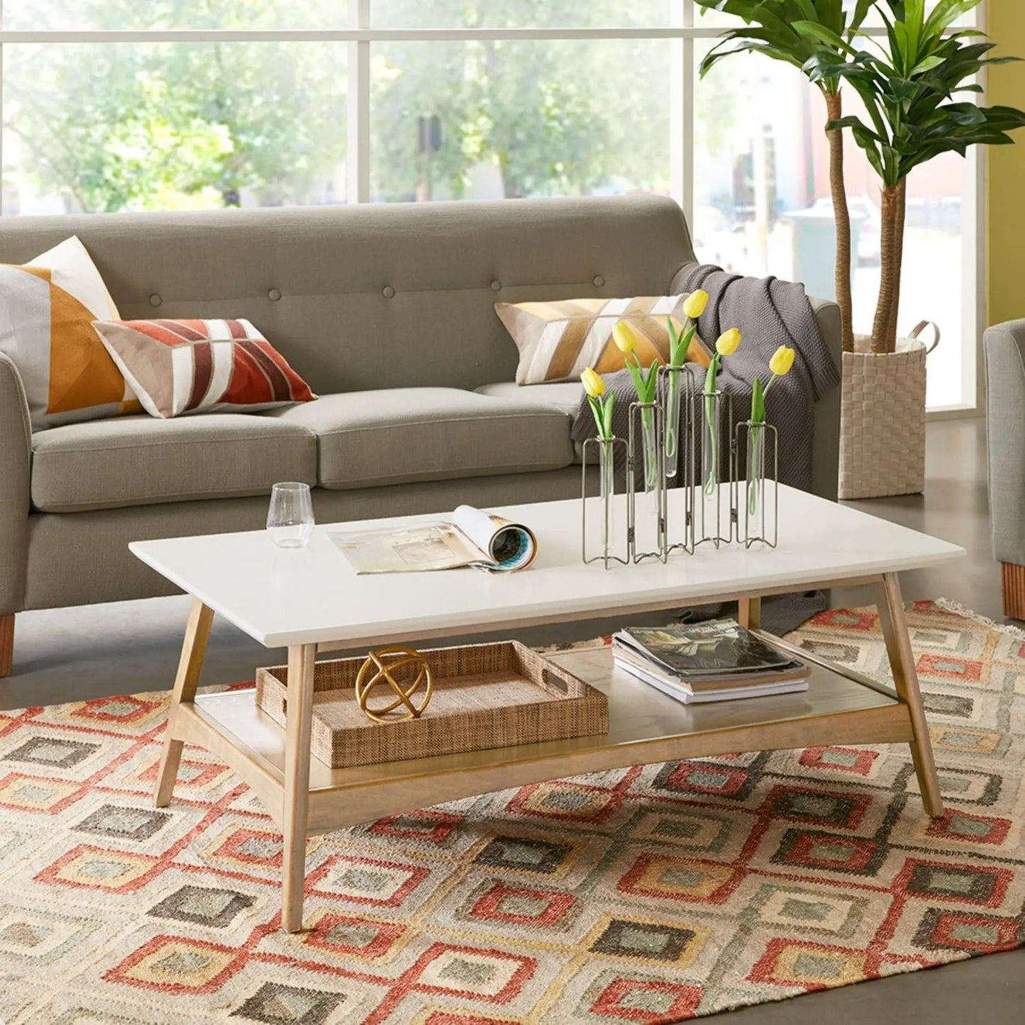 Modern Table With Extra Storage coffee table in white with light wood legs and storage on Tampa Home & Garden Store