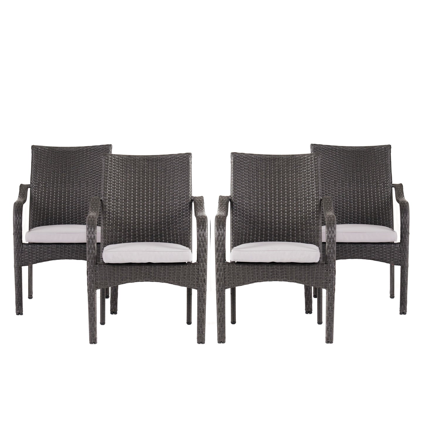 4 Outdoor PE Rattan Stack Chairs with Iron Frame