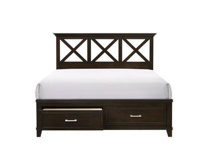 Ample Storage Bed with X Headboard and Wood Base
