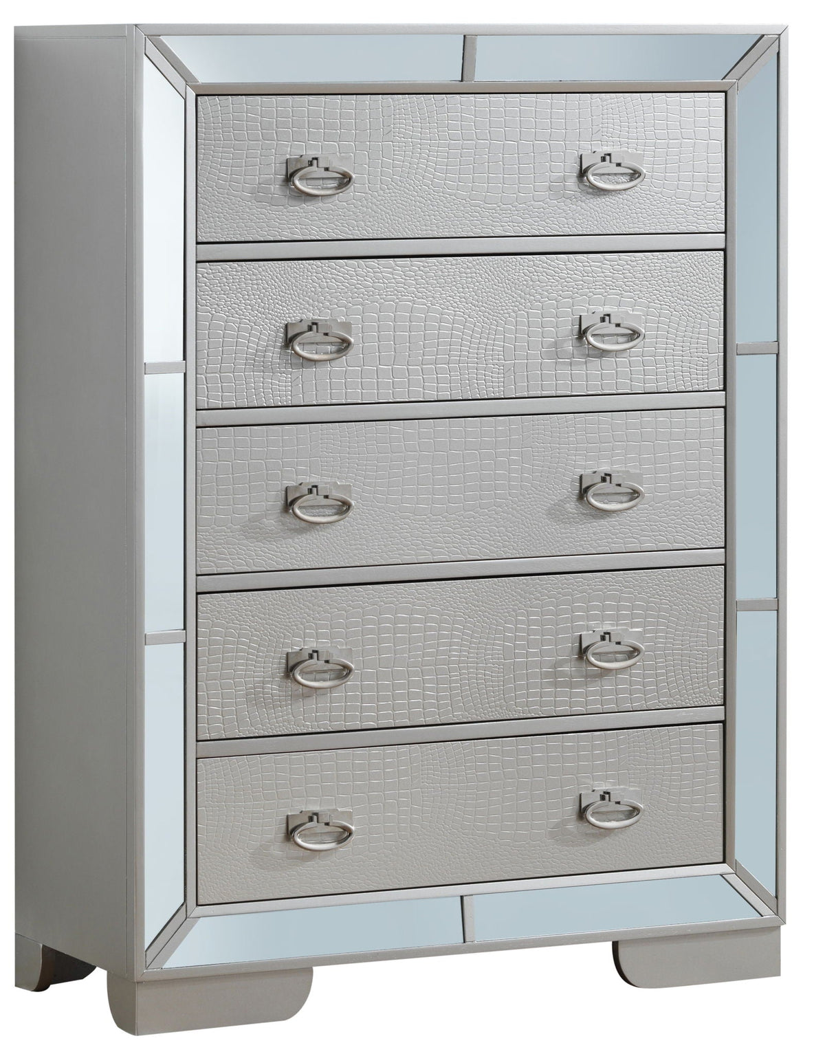 Accent Chest HouseOfZazla with crocodile-textured drawers in pearl silver on Tampa Home & Garden Store