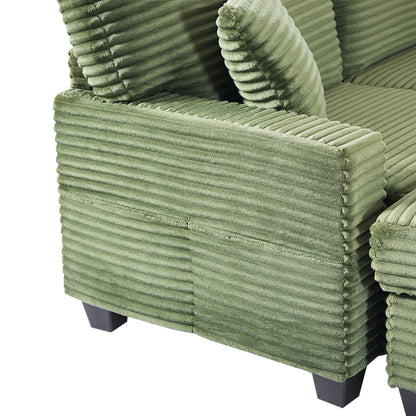 Upholstered HouseOfZazla green sectional sofa close-up in corduroy fabric with dark legs on Tampa Home & Garden Store