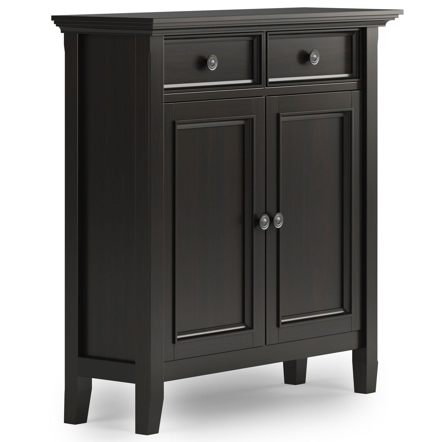 Amherst Storage Cabinet by HouseOfZazla, dark espresso finish with two upper drawers on Tampa Home & Garden Store