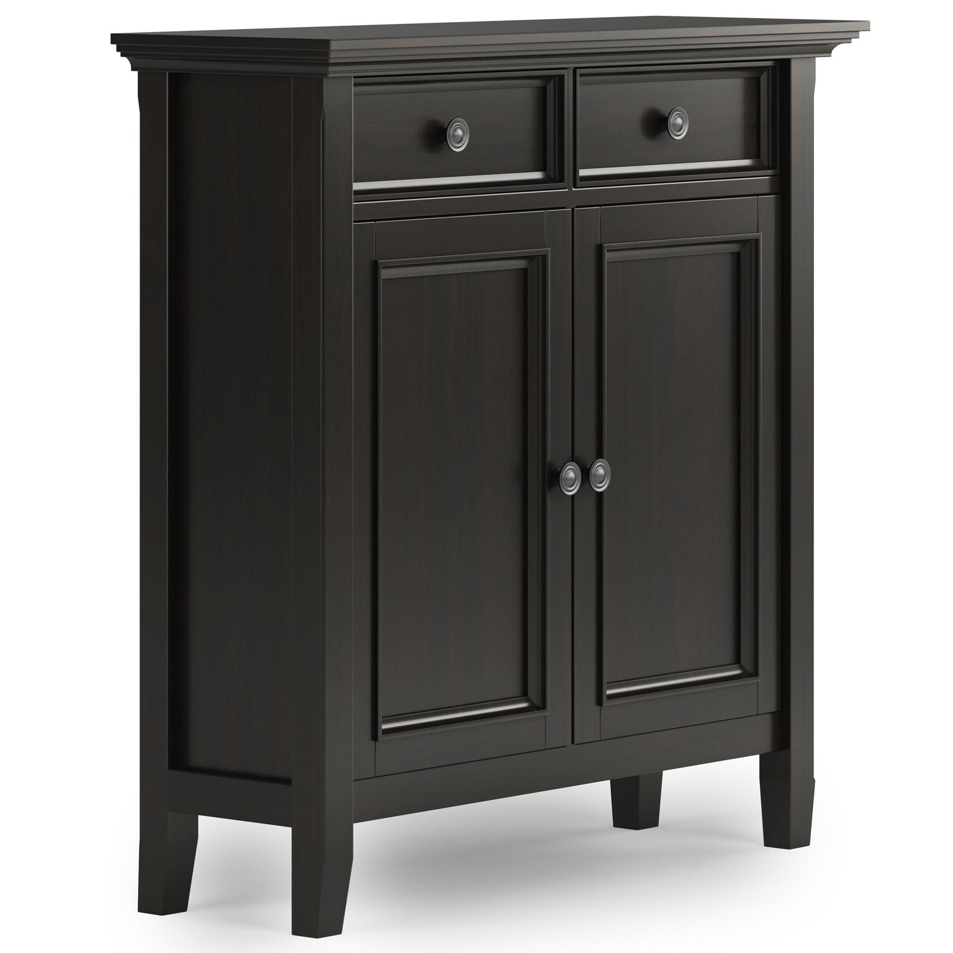 Amherst Storage Cabinet by HouseOfZazla, dark espresso finish with two upper drawers on Tampa Home & Garden Store