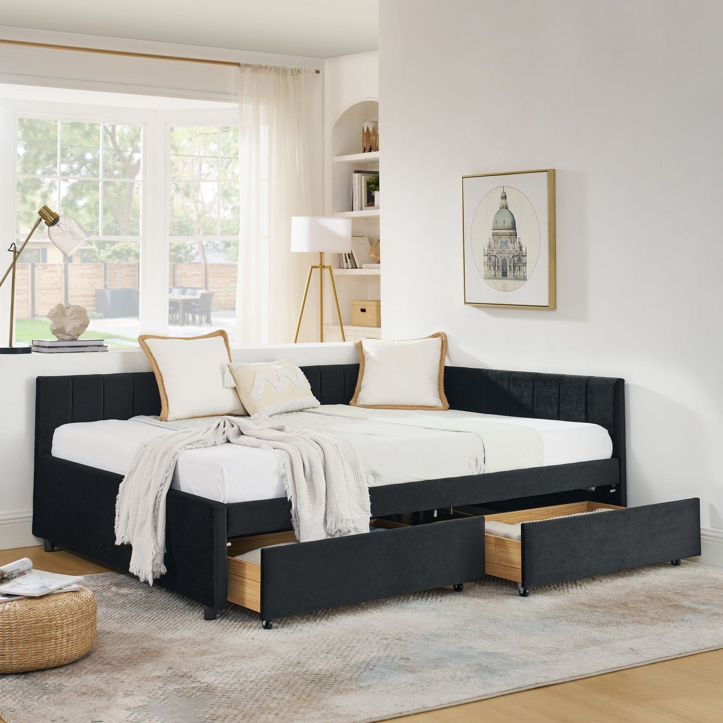 Upholstered Tufted Daybed Frame with Storage