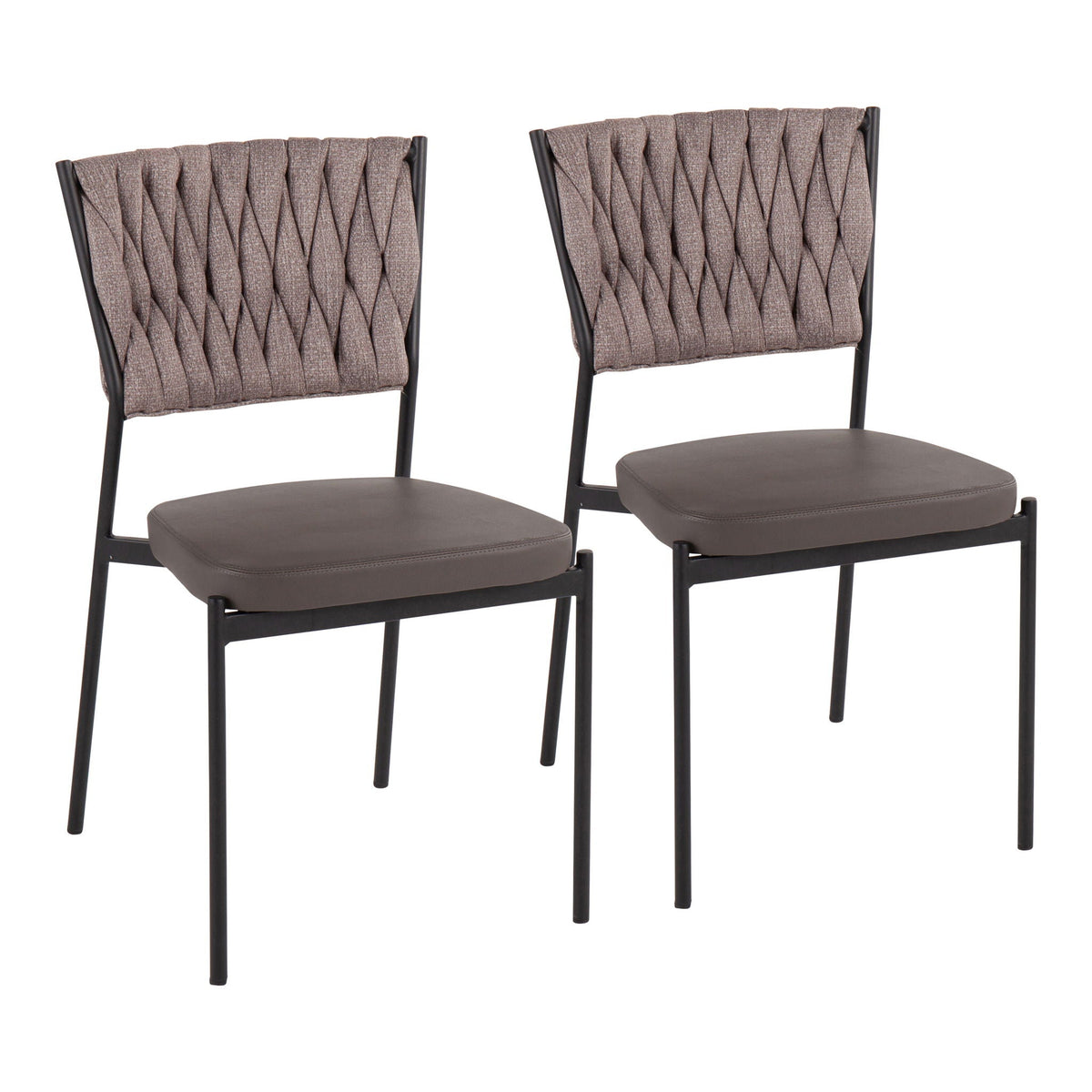 Braided Contemporary Chair Set with padded seats in dark gray, 2 chairs on Tampa Home & Garden Store