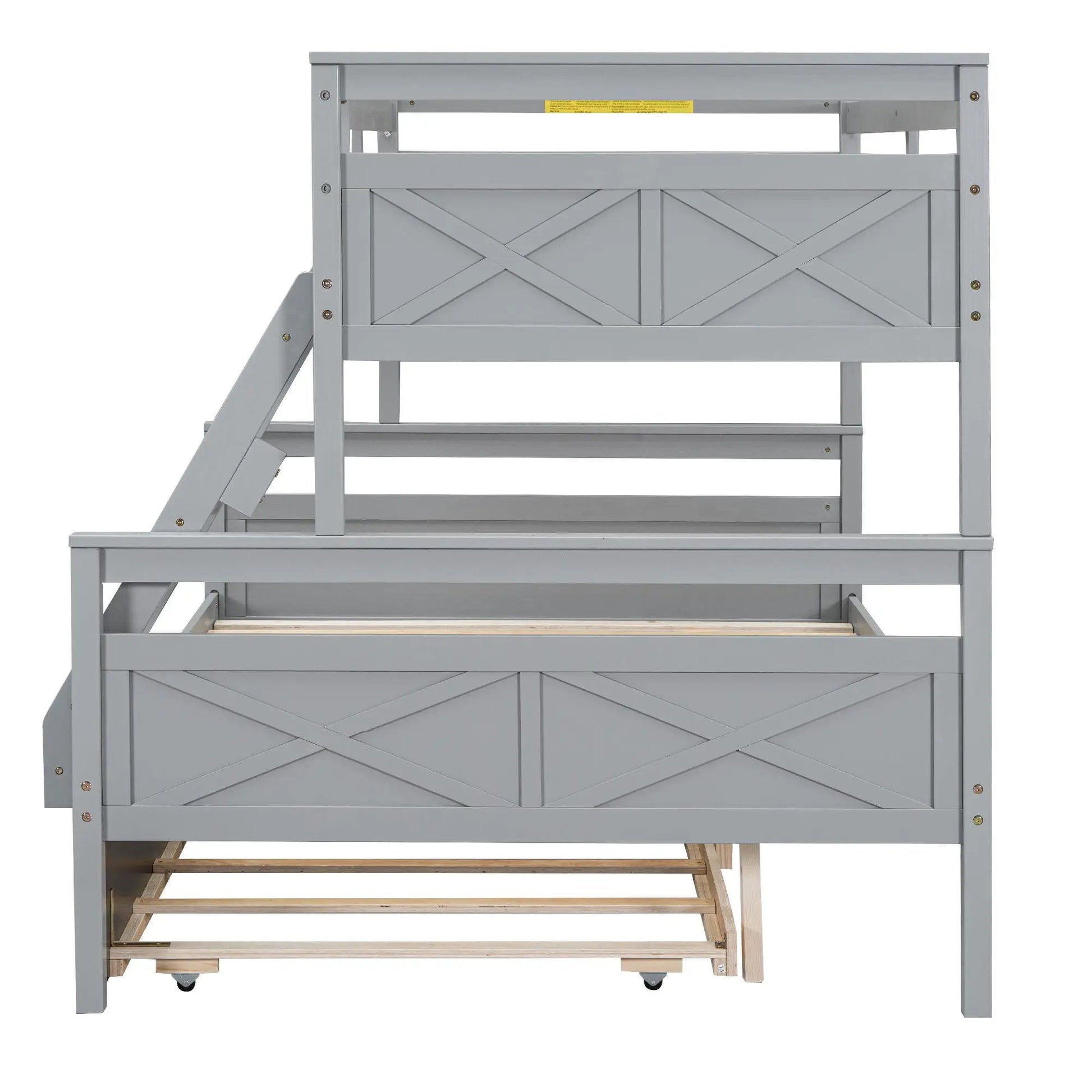 Bunk bed with ladder and safety guardrail, gray wood finish on Tampa Home & Garden Store
