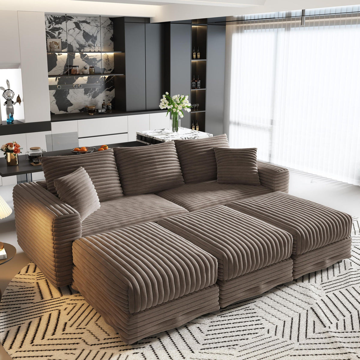 Deep Seat Sofa Bed With Ottoman and Soft Pillows