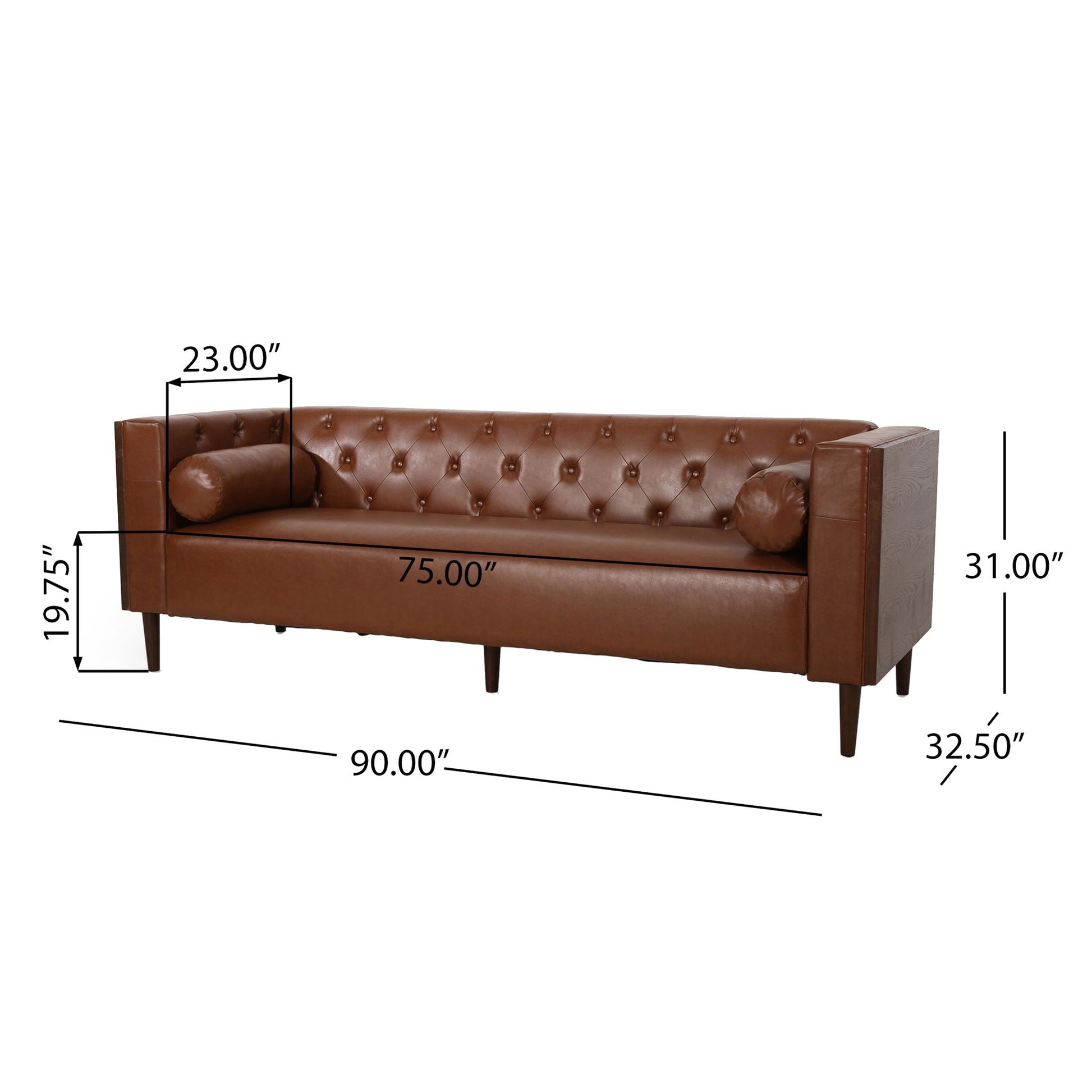 Contemporary 3 Seater Tufted Leather Sofa by HouseOfZazla, brown upholstery, wooden legs on Tampa Home & Garden Store