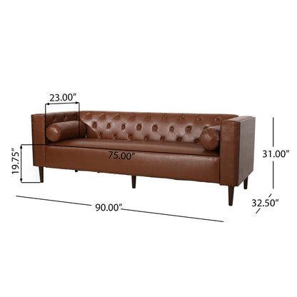 Contemporary 3 Seater Tufted Leather Sofa by HouseOfZazla, brown upholstery, wooden legs on Tampa Home & Garden Store