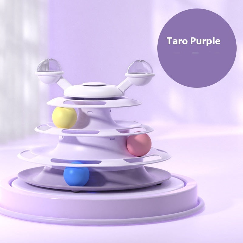 4-level cat toy tower puzzle with rotating rings and colorful balls in Taro Purple on Tampa Home & Garden Store