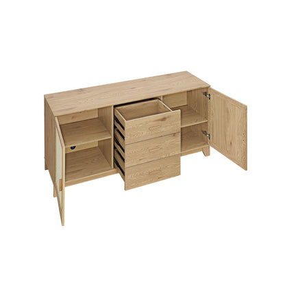 Sideboard with cane design in light brown oak, solid wood handles, multiple drawers on Tampa Home & Garden Store