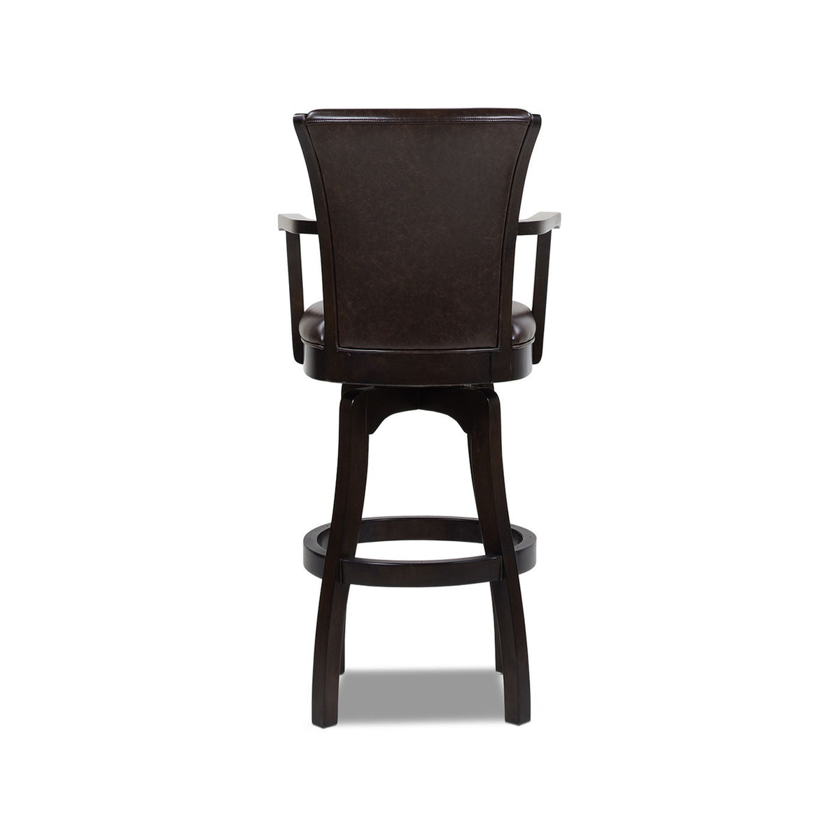 Williams Swivel Bar Stool with Armrests brown leather, hardwood frame, 28–30 in height on Tampa Home & Garden Store