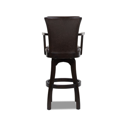 Williams Swivel Bar Stool with Armrests brown leather, hardwood frame, 28–30 in height on Tampa Home & Garden Store
