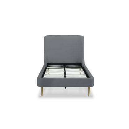 Heather Upholstered Bed Curved Headboard in gray fabric with gold legs by HouseOfZazla on Tampa Home & Garden Store