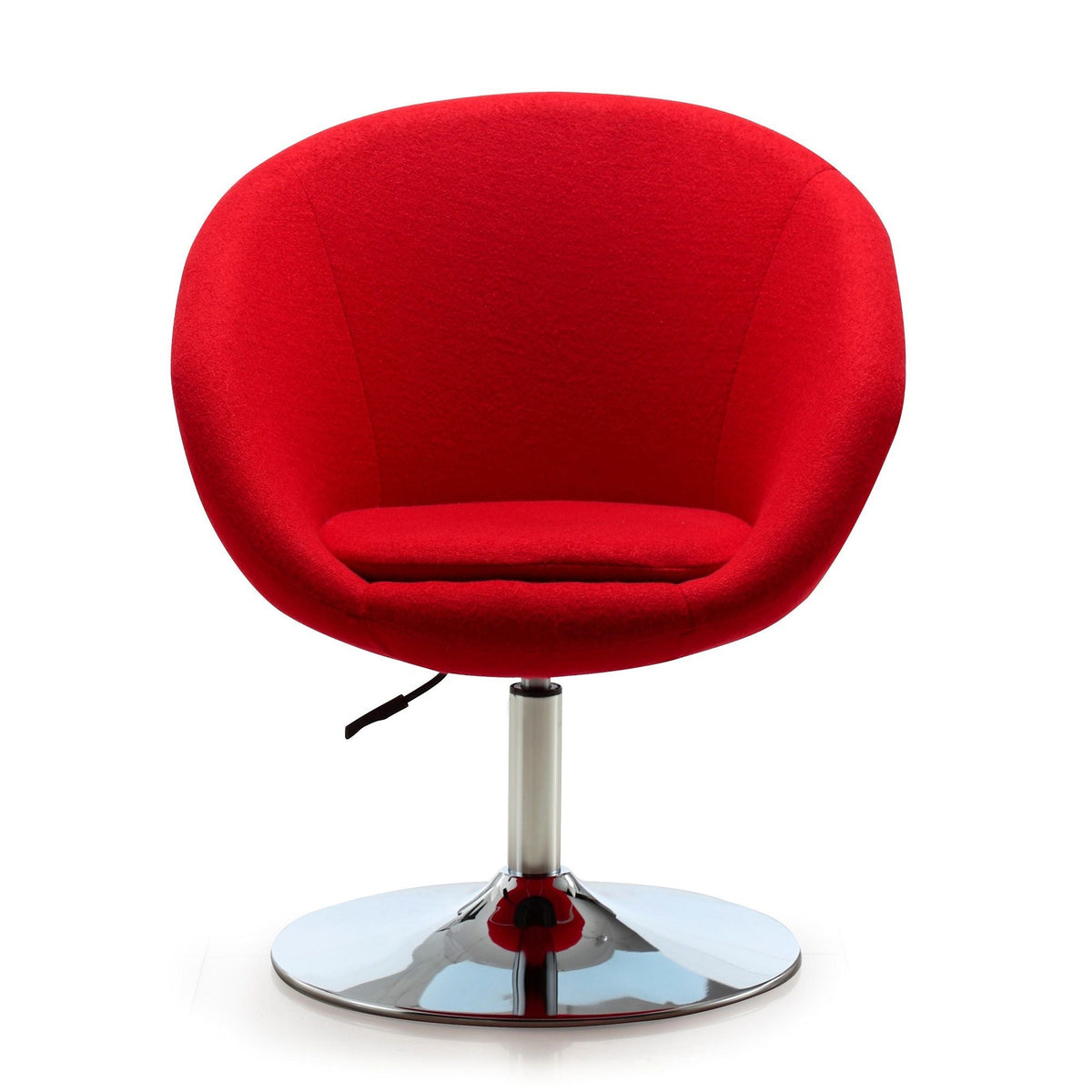 Upholstered swivel lounge chair in red with adjustable height and chrome pedestal base on Tampa Home & Garden Store