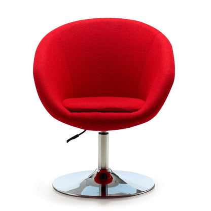 Upholstered swivel lounge chair in red with adjustable height and chrome pedestal base on Tampa Home & Garden Store