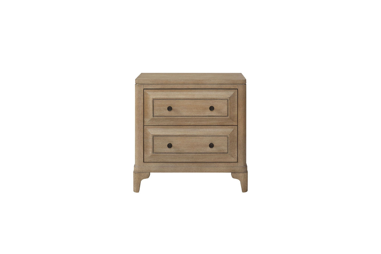 Two-drawer sand wood nightstand with black knobs from HouseOfZazla on Tampa Home & Garden Store