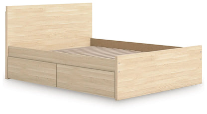 Onita Panel Platform Bed with 2 storage drawers in light oak finish on Tampa Home & Garden Store