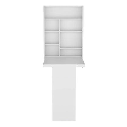 Wall Foldable Table With Multiple Shelves White