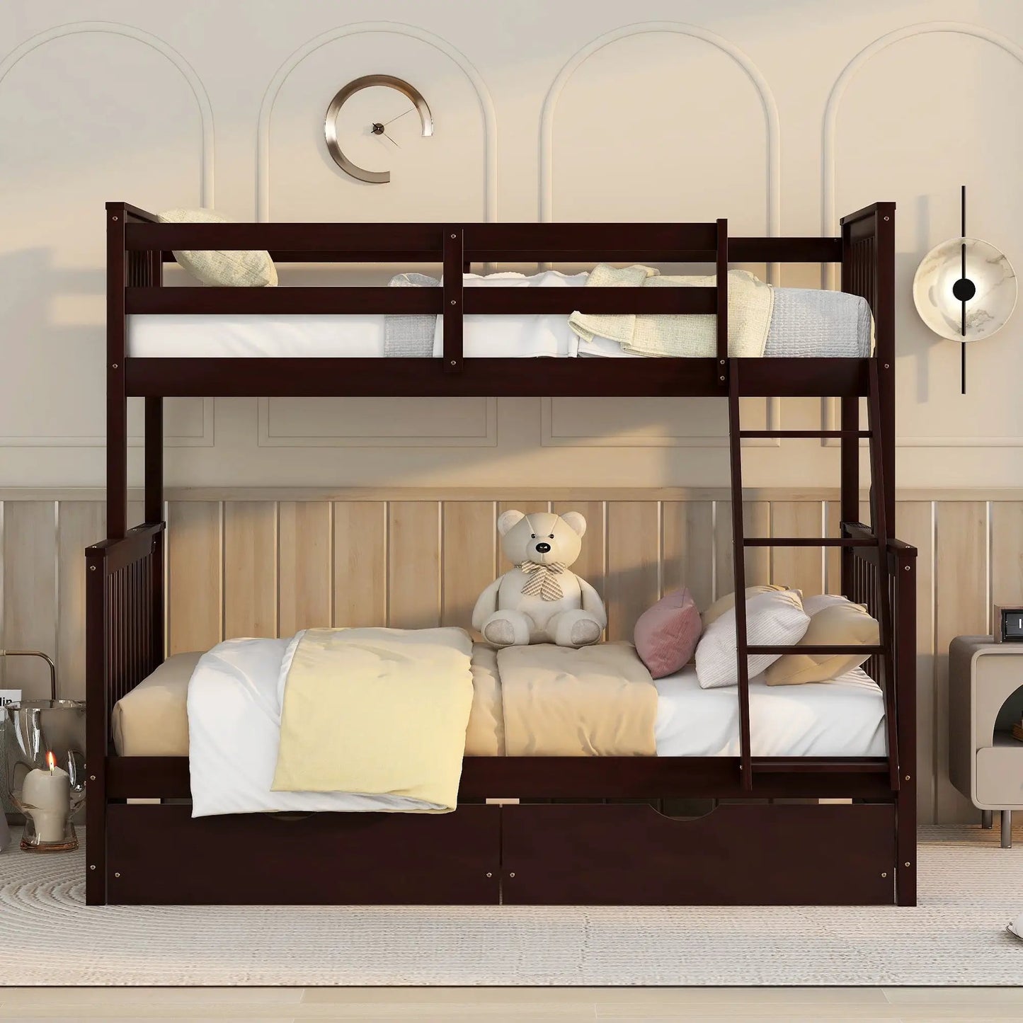 Bunk Bed With Ladders And 2 Storage Drawers in dark wood finish by Unique Piece Furniture on Tampa Home & Garden Store