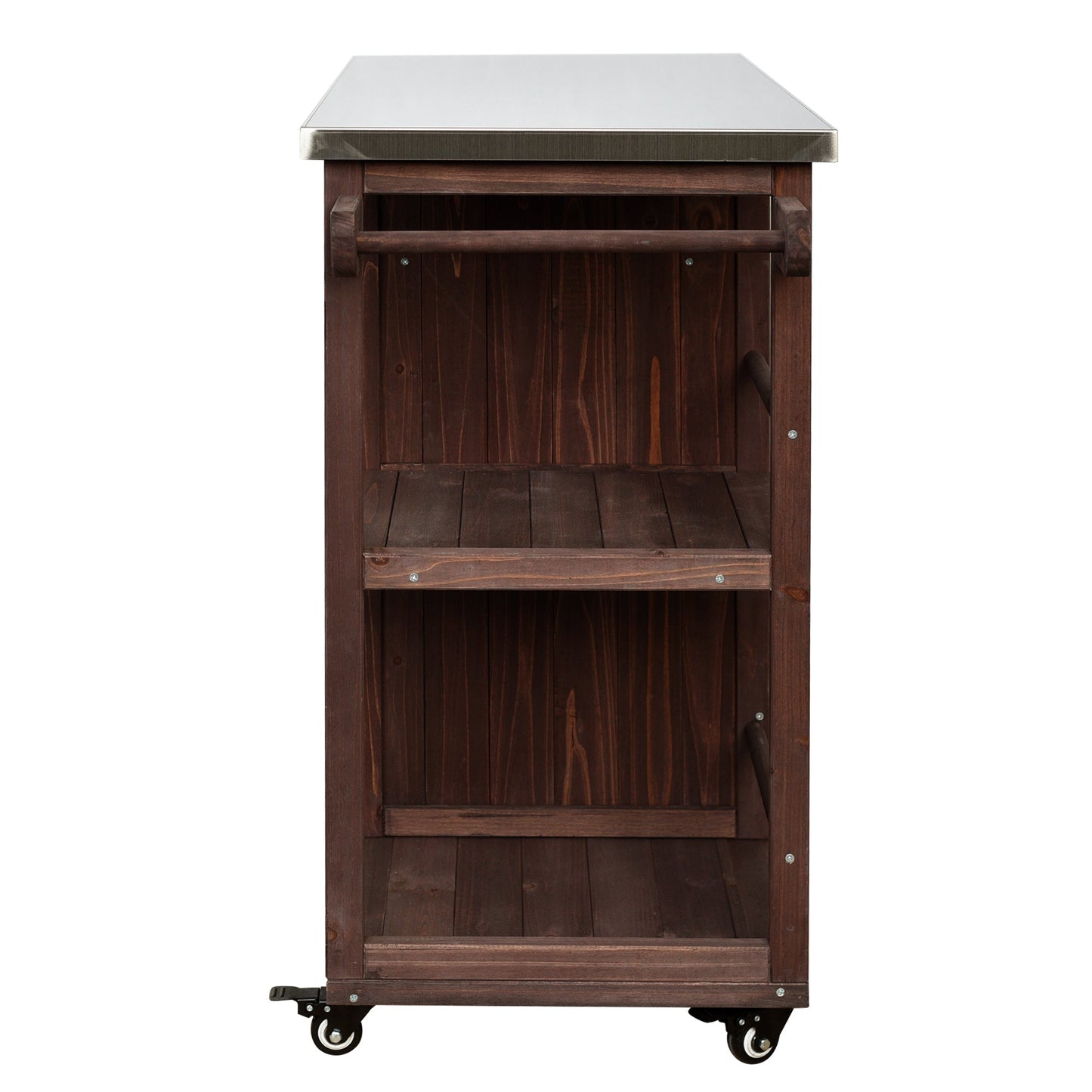 Outdoor Kitchen Island Fir Wood Prep Station by HouseOfZazla stainless top on caster wheels on Tampa Home & Garden Store