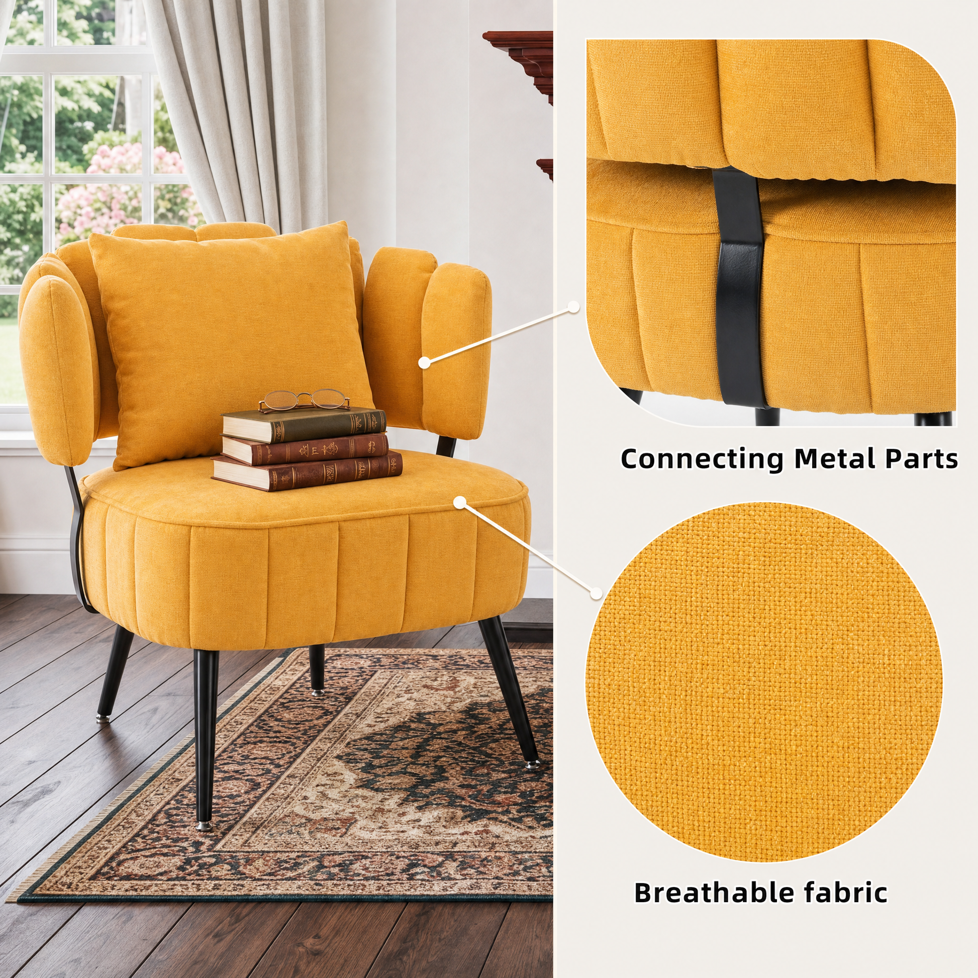 Decorative armchair with spring seat cushion in mustard yellow velvet by HouseOfZazla on Tampa Home & Garden Store