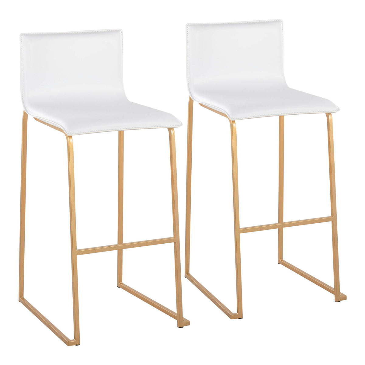 Contemporary upholstered barstools set of 2 with white seats and gold metal bases on Tampa Home & Garden Store