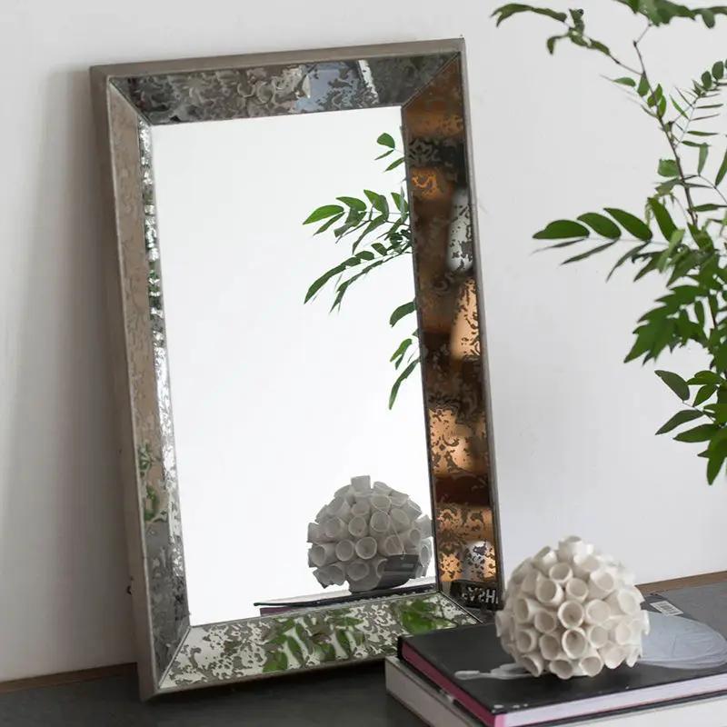 Antique rectangle wall mirror with floral accents, silver frame copper edge, mirrored tray on Tampa Home & Garden Store