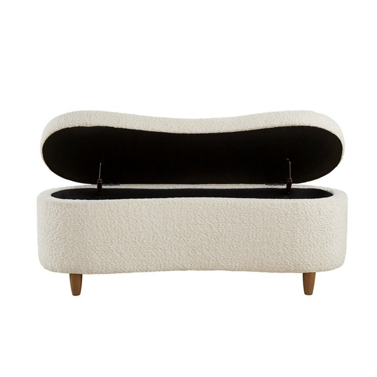 Flip Top Storage Bench by HouseOfZazla in beige fabric with soft-close lid and wooden legs on Tampa Home & Garden Store