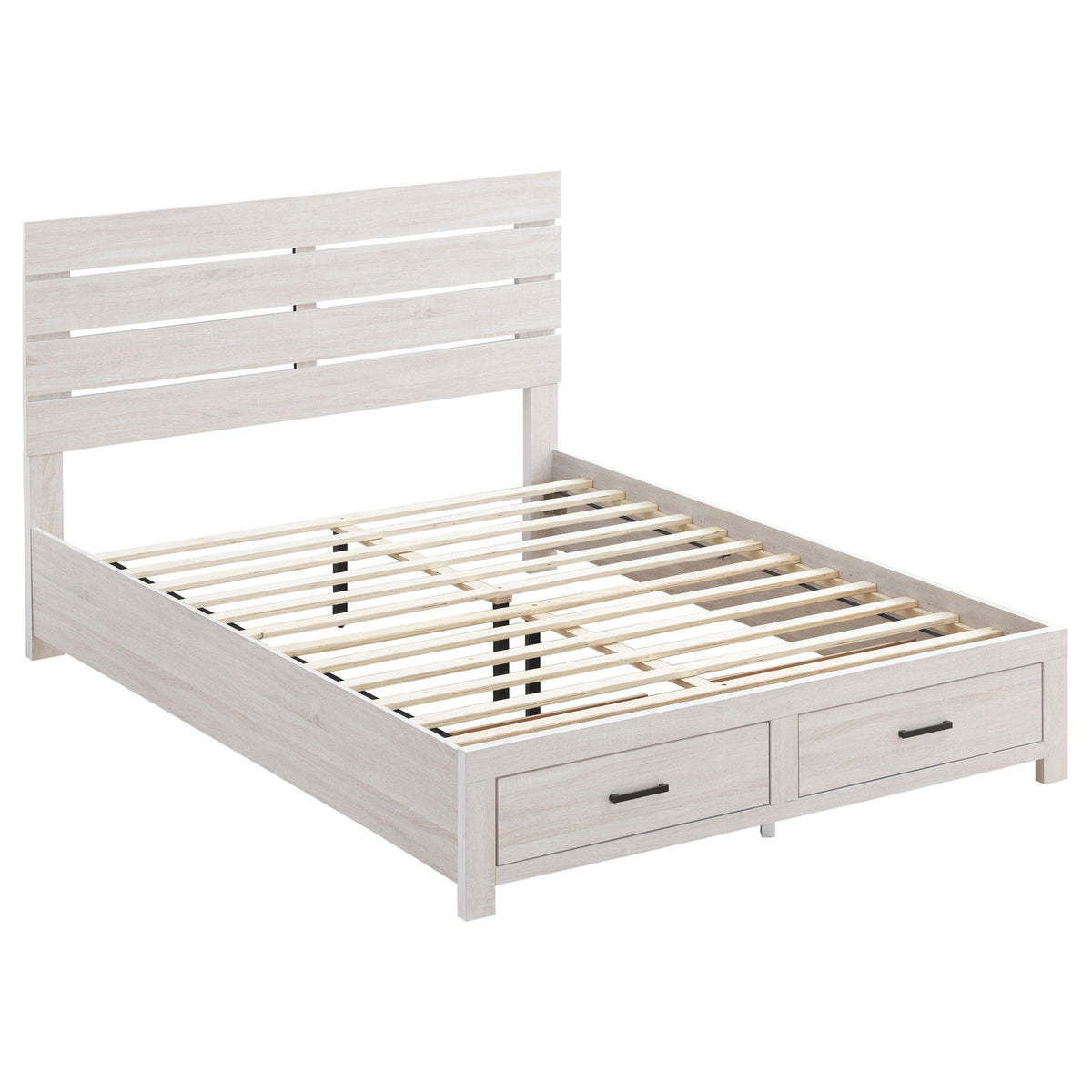 Geary panel bed by HouseOfZazla in light wood with slatted base and under-bed drawers on Tampa Home & Garden Store