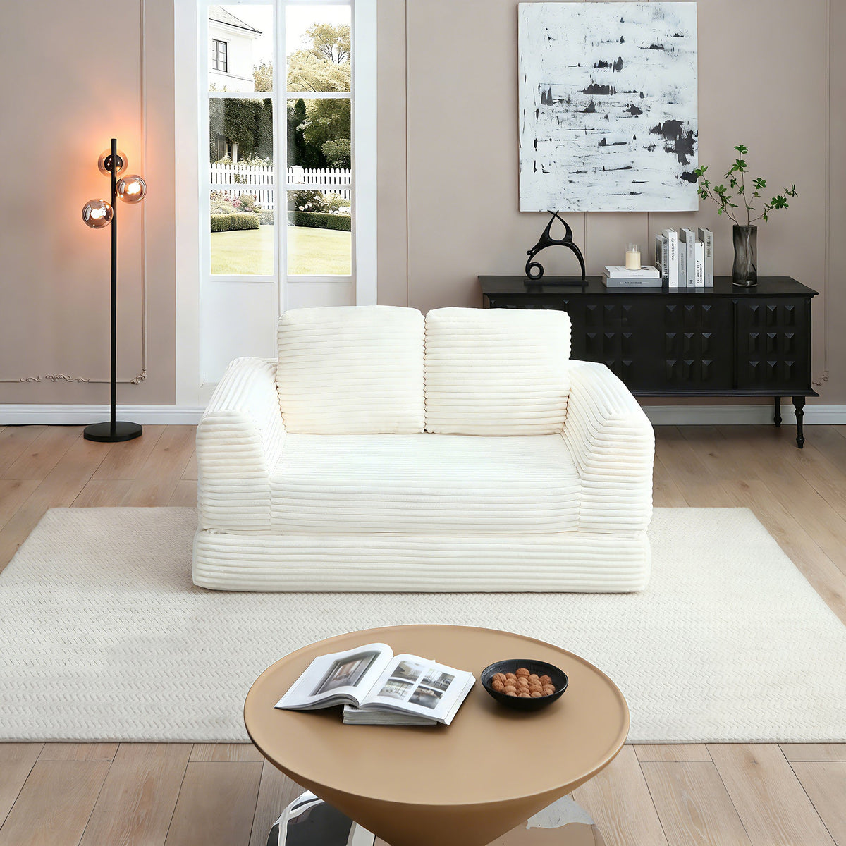 Folding Corduroy Sofa Bed with Removable Covers