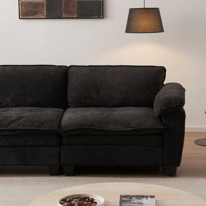 Big black chenille loveseat sofa with oversized cushions in living room on Tampa Home & Garden Store
