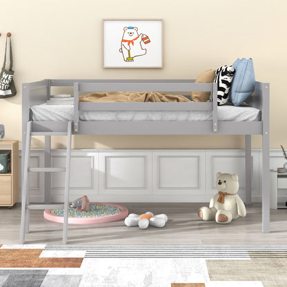 Low loft bed with adjustable ladder in gray by HouseOfZazla loft beds & bed frames on Tampa Home & Garden Store