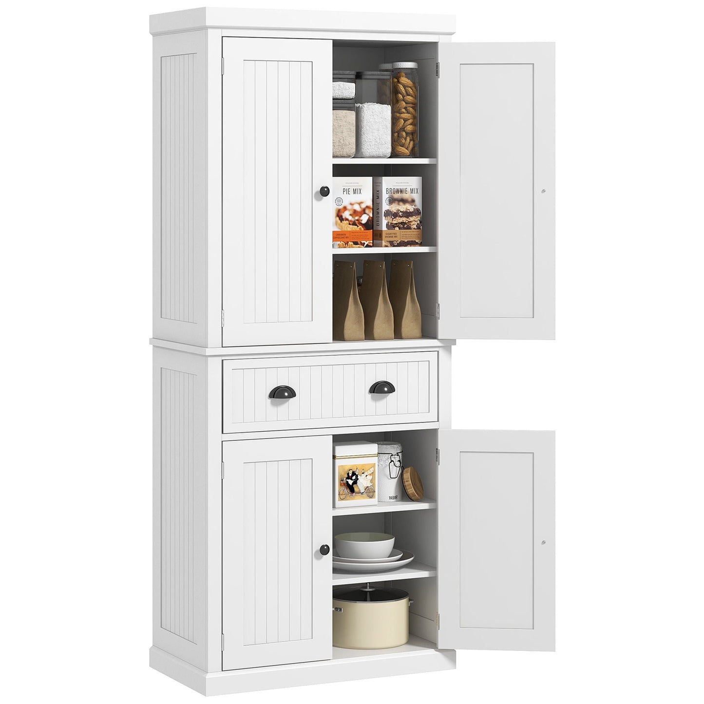 Freestanding White Kitchen Pantry and Cabinet