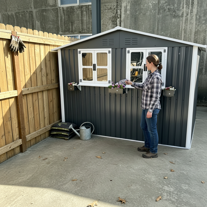 6x9 Outdoor Metal Storage Shed with Window Rack
