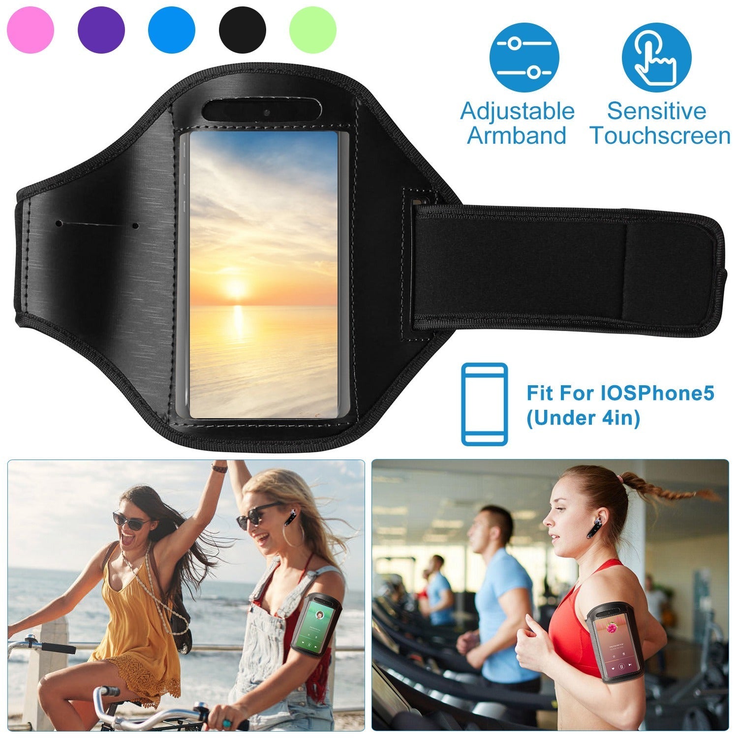 Black GemGear adjustable sweat-resistant phone armband for iPhone 5 under 4in with Velcro strap on Tampa Home & Garden Store