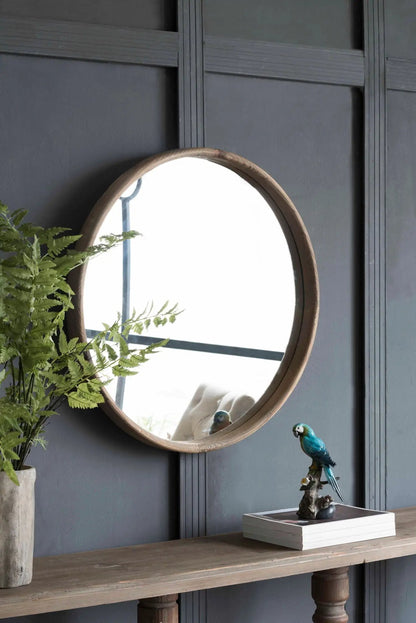 Round Wood Mirror Wall Mounted Home Decor
