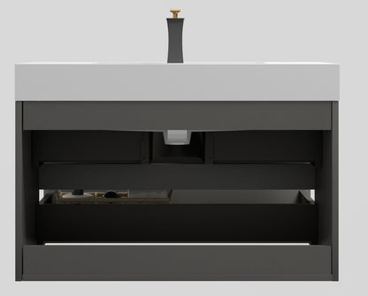Alice vanity with sink charcoal finish, white countertop, gold-tone faucet by HouseOfZazla on Tampa Home & Garden Store