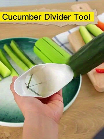Manual vegetable chopper with white ABS body and metal blades, handheld beside cucumber sticks on Tampa Home & Garden Store