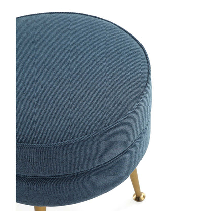 Bailey Upholstered Accent Ottoman in blue denim fabric with gold legs by HouseOfZazla on Tampa Home & Garden Store