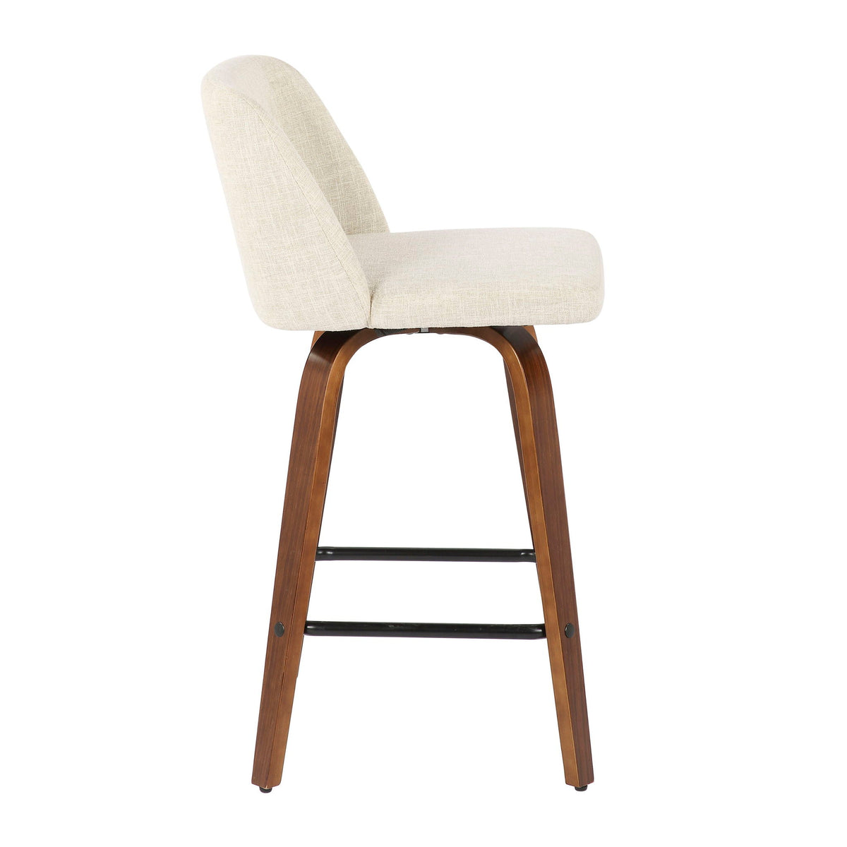 Mid-Century Modern Counter Stools set of 2, cream fabric, walnut legs, black footrest on Tampa Home & Garden Store